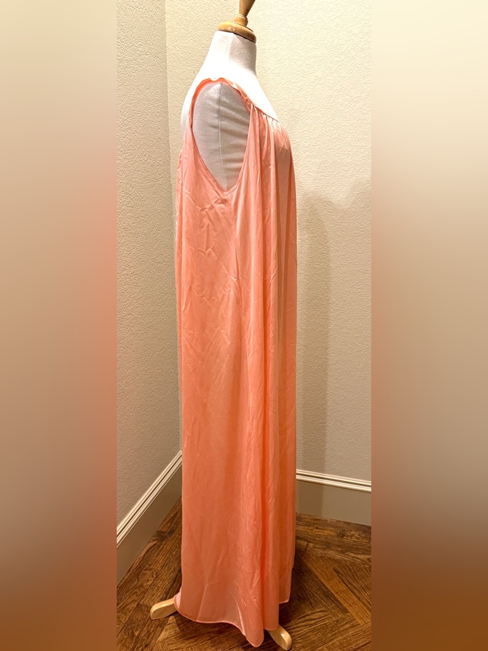 VTG 60s Sheer Peach 2 Pc Set Peignoir Robe Chiffon Lace Long Dressing Gown XXL - Picture 8 of 11